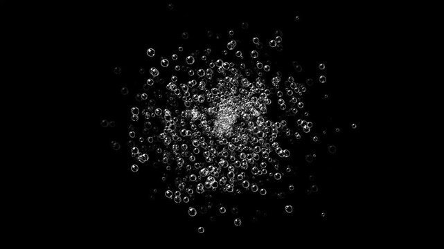 Realistic underwater effervescent bubbles on black background. 4K animation for film ads and movie.
