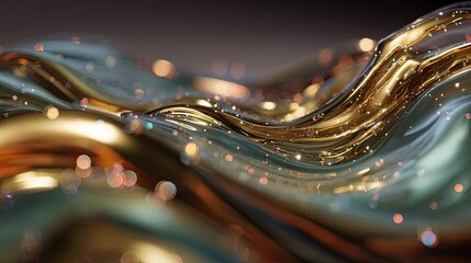 Photorealistic long exposure shot of liquid mercury flow effect with cinematic lighting, specular reflections, earthy green and brown