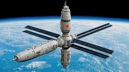 Futuristic Space Station Orbiting Earth Detailed 3D Render