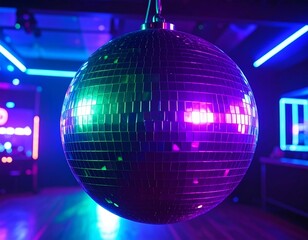 Disco ball in a vibrant nightclub