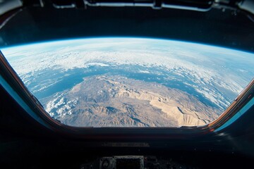 Fototapeta premium View of Earth from space captured during low-light conditions showcasing urban lights and natural atmosphere