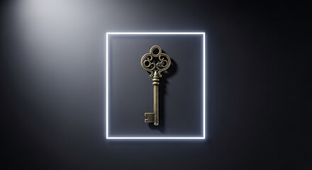 Golden key in keyhole symbolizing success and security