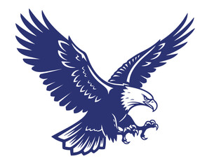 Bald eagle soaring in air monochrome illustration. Isolated, vector of eagle engraving style