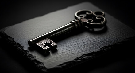Key on old wooden book symbolizing success