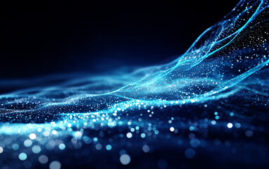 Blue glowing digital waves with sparkling particles