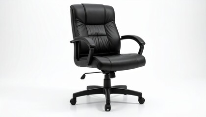 Obraz premium Sleek black office chair with ergonomic design, armrests, and wheels, perfect for modern workspaces.