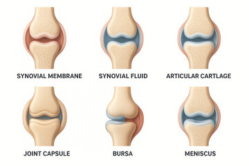 Illustrated diagram of different knee joint structures