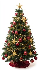Christmas tree decorated with lights PNG White Background