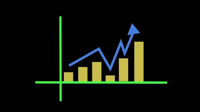 Abstract business finance animation with bar graph chart tracking stock market and recession trends. Animated bar graph showing business finance stock market growth.