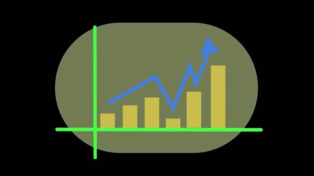 Business finance presentation with animated bar chart showing drop decrease fall and downward trend. Abstract motion graphics of bar graph showing downward trending arrow business finance statistics.