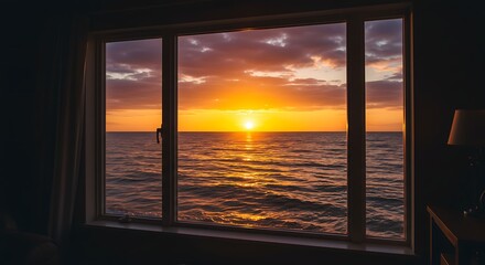Fototapeta premium Sunrise ocean view from window