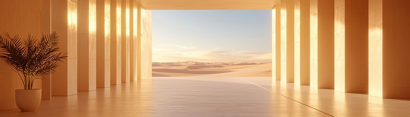A serene interior view showcasing modern design with natural light and elegant structures.