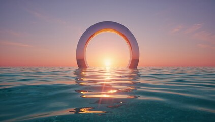 Seascape Ocean View with Golden Sun in Ring
