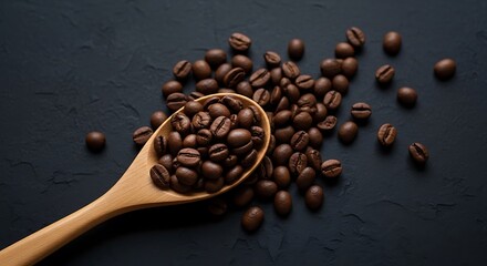 Roasted Coffee Beans in Wooden Spoon.