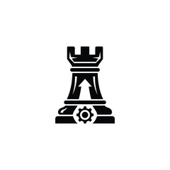 Chess rook with gear and arrow, symbolizing strategic technology advancement and innovative solutions