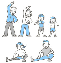 ストレッチをする3世代家族