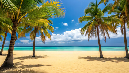 Tropical Beach Paradise with Palm Trees and Turquoise Ocean