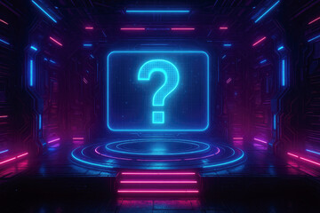 Futuristic Neon Question Mark Stage With Blue and Pink Lights glowing