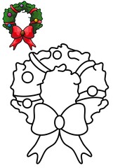 Christmas wreath line art and colored illustration – printable, educational, and creative use