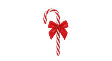 Festive candy cane with red bow isolated on transparent background