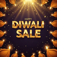 Happy Diwali Sale promotion with golden lanterns and sparkling confetti for vibrant holiday shopping season