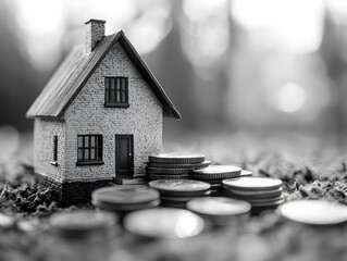 Model house with coins representing financial growth and investment
