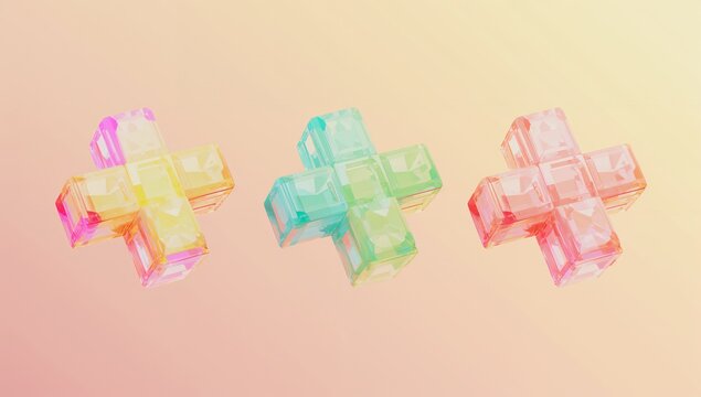 Plus Signs 3D Pastel Blocks on Soft Background