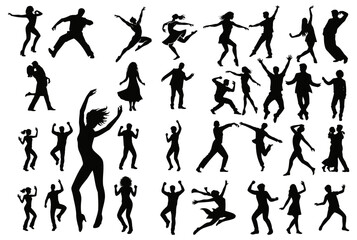 Collection of silhouettes of people dancing in various poses