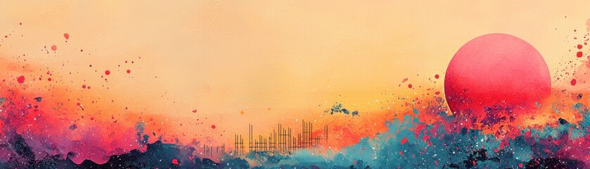 An abstract illustration of vibrant colors blending in a sunrise or sunset atmosphere.