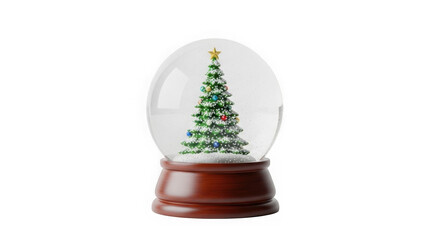 Christmas tree snow globe isolated on transparent background with star on top