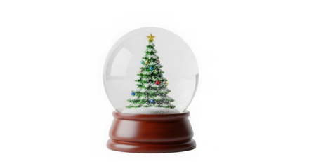 Christmas tree snow globe isolated on transparent background with star on top