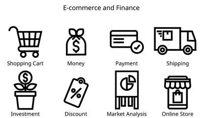 E-commerce and Finance Line Icons Set.