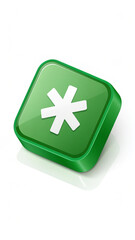 Obraz premium Green Square Button with White Asterisk Symbol on White Background 1