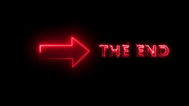 The end neon animation on black background. 