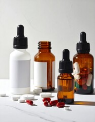 Amber and white bottles with pills