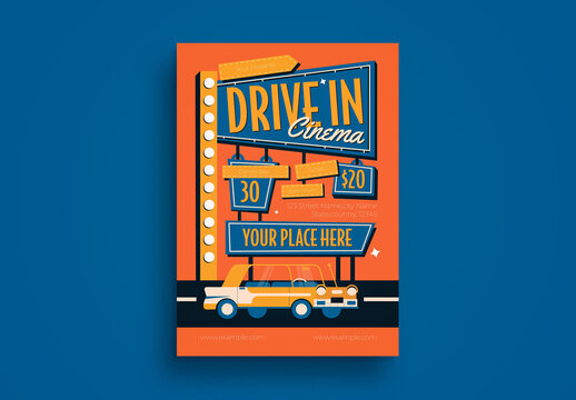 Orange Vintage Drive in Cinema Flyer Layout