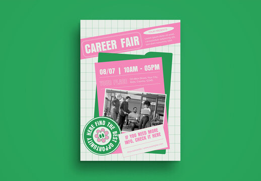 Pink Flat Design Career Fair Flyer Layout