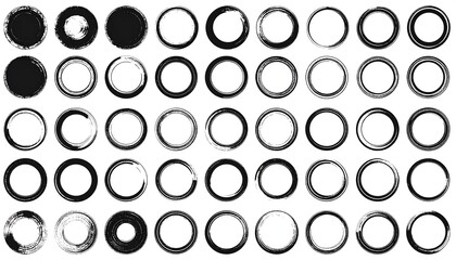Collection of Grunge Circles and Rings Brush Strokes Abstract Background Elements.