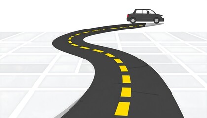 Car Driving on a Winding Road to a Destination.