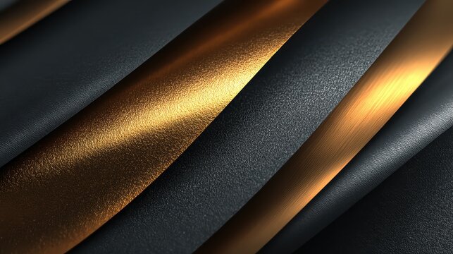 Close up of brushed gold and black metal surfaces showing abstract textural patterns in diagonal stripes on dark background