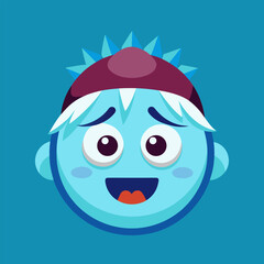 Frozen smiley face emoji with snowflakes and frost showing chattering teeth emotion