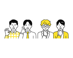 Fototapeta premium Simple illustration of four casual young men smiling with joy