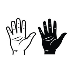 Fototapeta premium Human hand silhouette illustration showing open palm gesture in black and white vector design