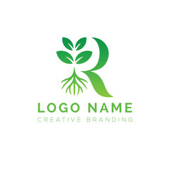 Eco-Friendly Letter R Logo with Tree and Roots for Branding
