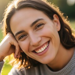 Fototapeta premium Smiling Woman Outdoors Portrait.