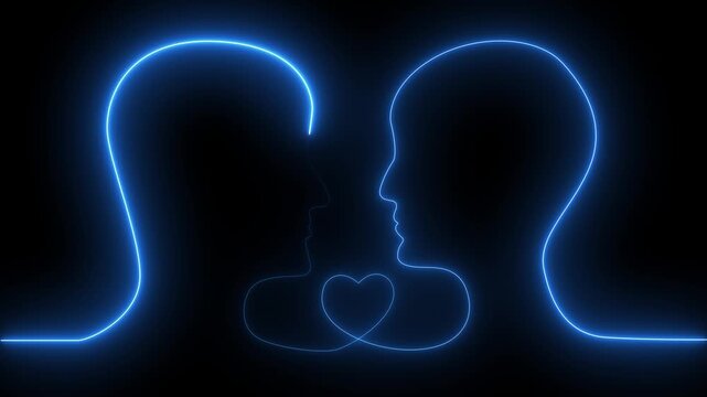 Neon couple success  in love icon animation with background. man and woman in love hand drawing  animation... 
