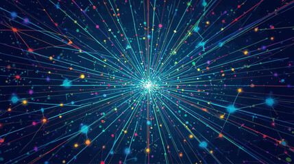 Obraz premium Abstract art with glowing lines emanating from a central point, suitable for backgrounds, posters, and futuristic design projects. Unique and dynamic visual concept.