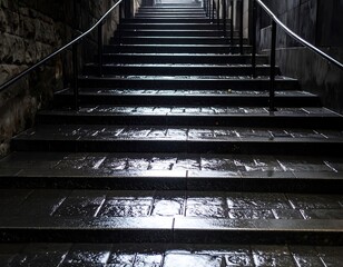 Wet stone stairway leading upwards