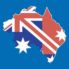 Fototapeta premium Australian Flag Map Silhouette Patriotic Symbol of Australia National Identity and Geographic Representation on a Blue Background