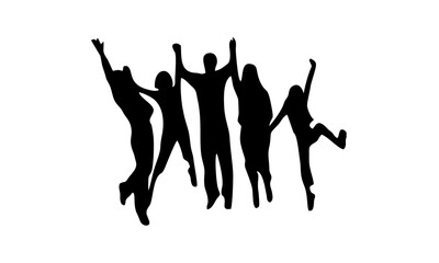 Silhouette of Cheerful People Celebrating and Jumping with Joy